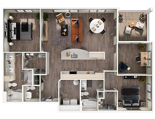 Floor plan for 2 beds, 2.5 baths, 1486 sqft
